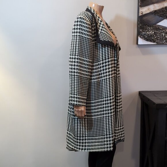 Vintage Houndstooth Overcoat Trench Duster Jacket Open Front Mid Length 80s 90s - Picture 6 of 13